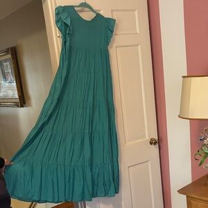 English Factory Teal Tiered Maxi Dress with Flutter Sleeves